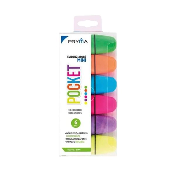 Evidenziatore Mini Pocket Pryma - Set da 6 colori fluo