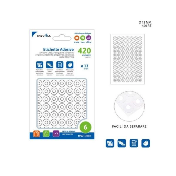 Etichette Adesive Rotonde Bianche - 6 Fogli (Ø 13 mm)