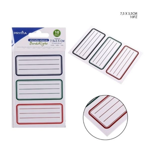 Etichette Adesive Rettangolari con Bordi Colorati - 10 Pezzi (7.5x3.5 cm)