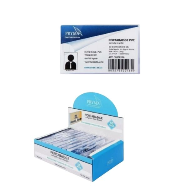 Portabadge Pryma con Clip in PVC - 89x54mm