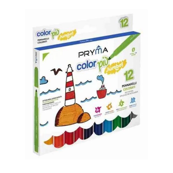 Pennarelli Pryma Colorpiù Jumbo - Set 12 colori brillanti