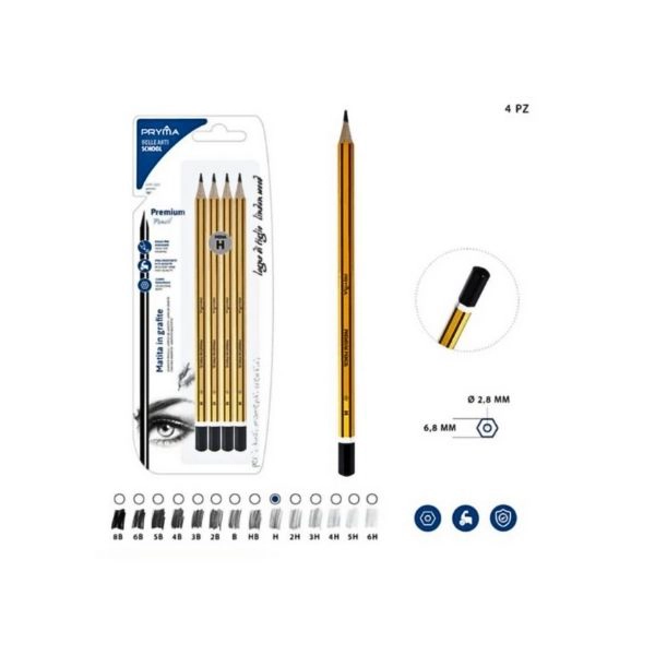 Pryma - Matita Grafite Premium Alta Qualità B 4pz