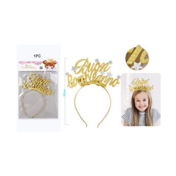 Cerchietto Buon Compleanno Glitter Oro- 5PZ