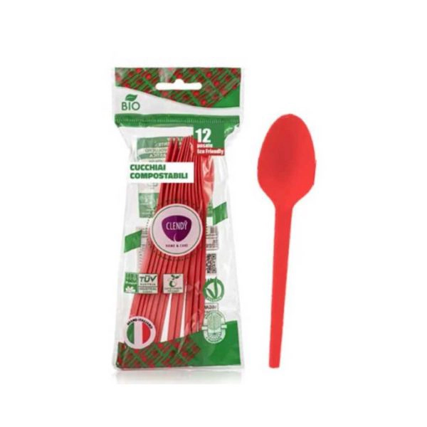 Clendy Cucchiai Compostabili Rossi
