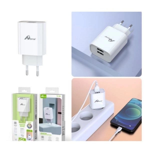 Caricatore da Parete 220V con Doppia Porta USB 2.4A – Bianco