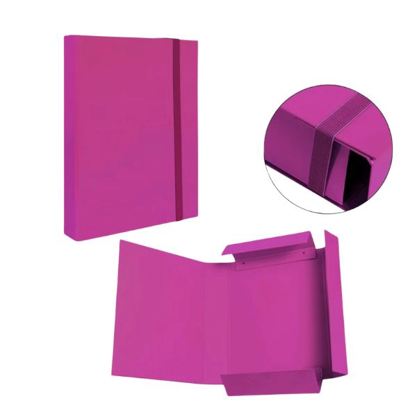 Pryma - Cartella 3 lembi con elastico piatto fucsia dorso 5 cm