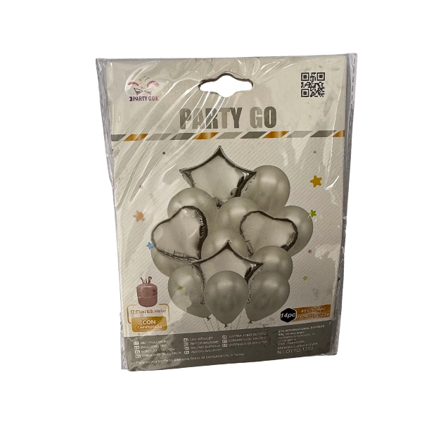 Set Palloncini Argento a Forma di Cuore e Stella – PARTY GO – 14 Pezzi