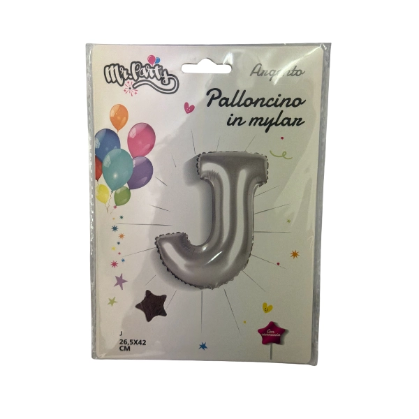 Palloncino Lettera J Argento – 26,5x42cm – Mylar