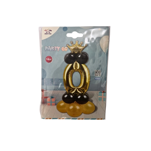 Set Palloncini Numero 0 Oro con Corona – Kit 14 Pezzi