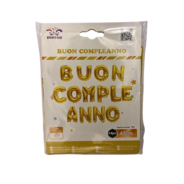 Set Palloncini Lettere “Buon Compleanno” Oro – 14 Pezzi (40 cm)