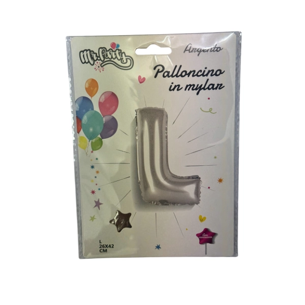 Palloncino Lettera L Argento – 26x42cm – Mylar – Mr. Party