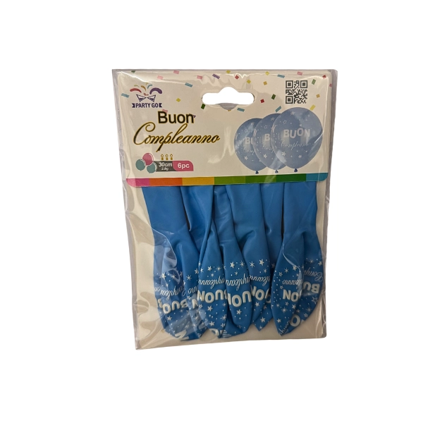 Palloncino Buon Compleanno PartyGo Premium Azzurro 30 cm – Confezione da 6