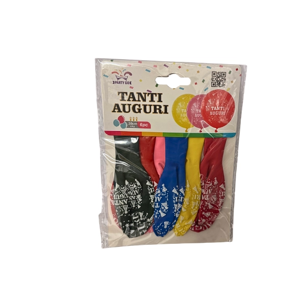 Palloncino Tanti Auguri PartyGo Premium Multicolore 30 cm – Confezione da 6