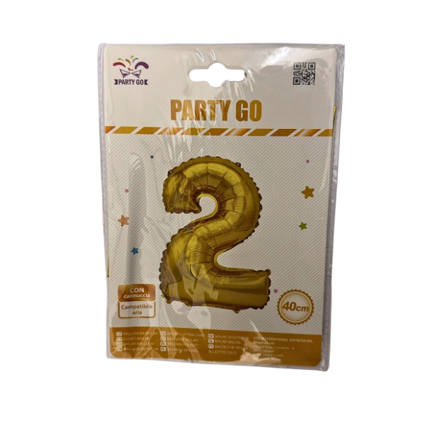 Palloncino Numero 2 Oro – 40cm – Mylar – Party Go