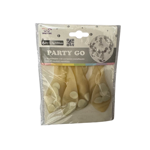 Palloncino PartyGo Trasparente con Coriandoli Dorati 30 cm – Confezione da 6