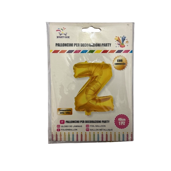 Palloncino Lettera Z Oro – 40cm – Mylar con Cannuccia