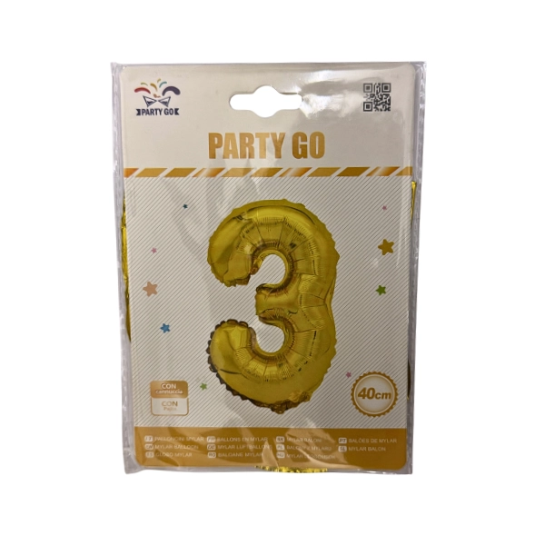 Palloncino Numero 3 Oro – 40cm – Mylar – Party Go