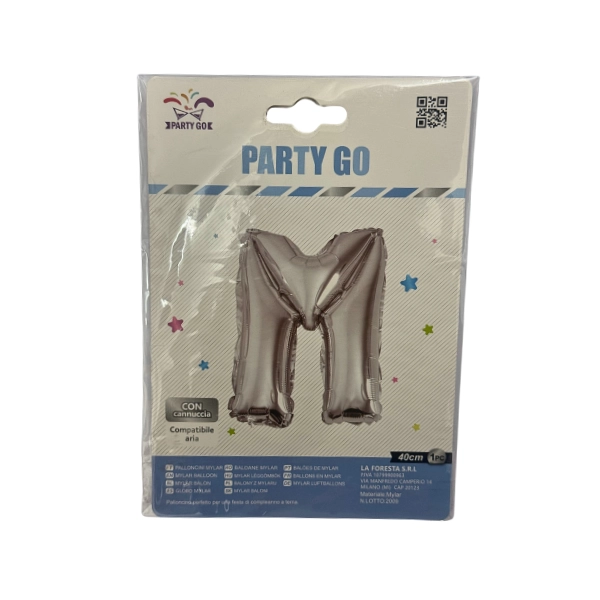 Palloncino Lettera M Argento – 40cm – Mylar – Party Go