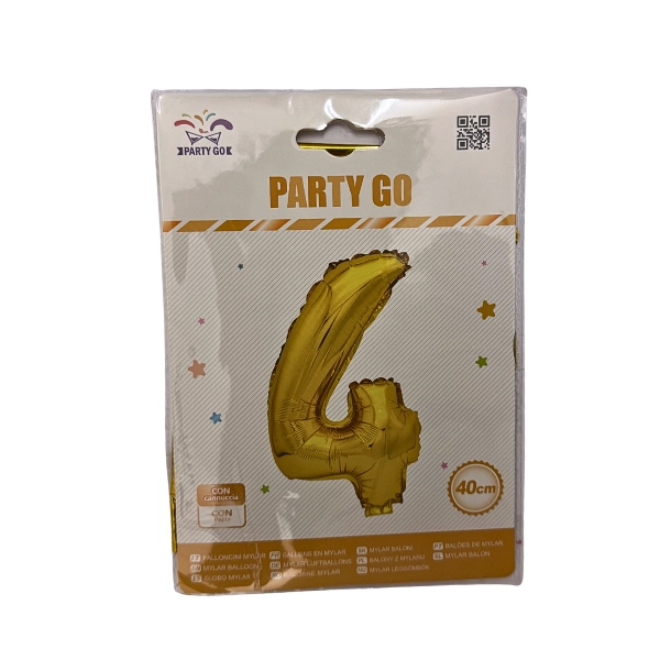 Palloncino Numero 4 Oro – 40cm – Mylar – Party Go