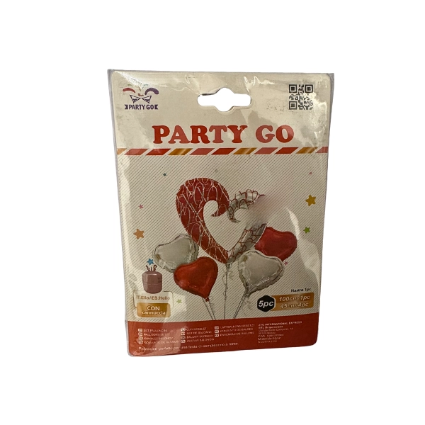 Palloncino PartyGo Cuori Rossi & Argento – Set di 5 Pezzi