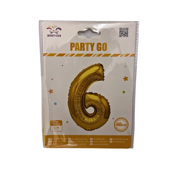 Palloncino Numero 6 oro – 40cm – Mylar – Party Go