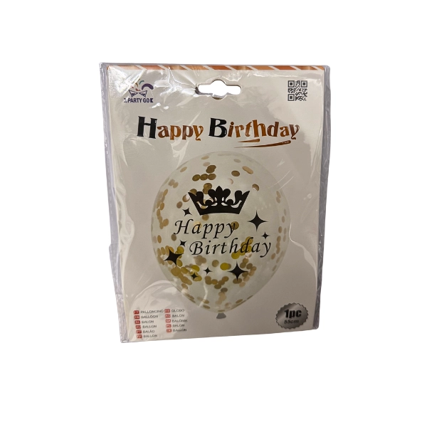 Palloncino Happy Birthday PartyGo Trasparente con Coriandoli Oro 30 cm – 1 Pezzo