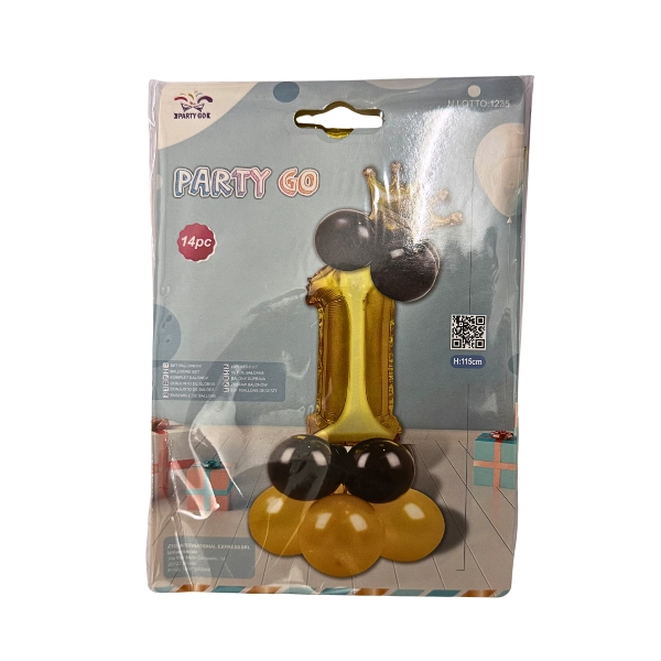 Set Palloncini Numero 1 Oro con Corona – Kit 14 Pezzi