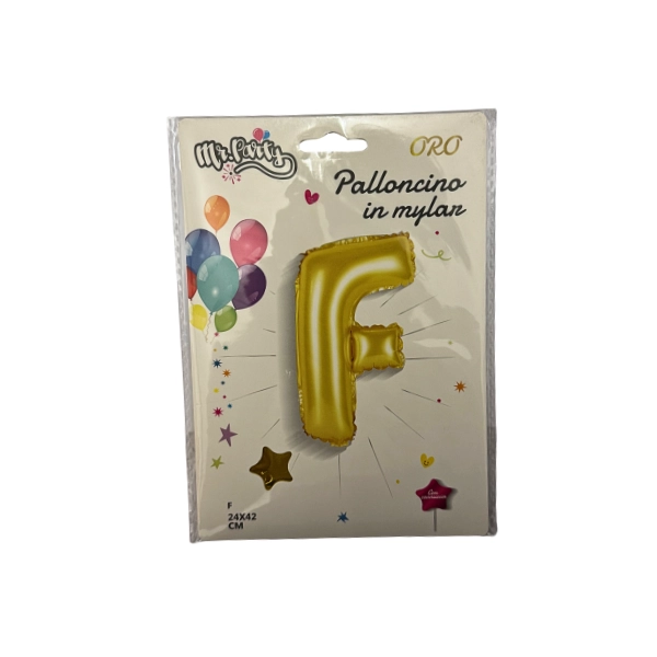 Palloncino Lettera F Oro – 24x42 cm – Mylar