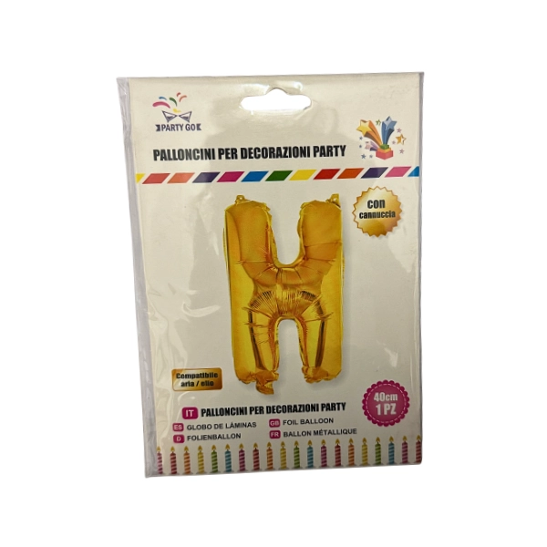 Palloncino Lettera H Oro – 40cm – Mylar con Cannuccia