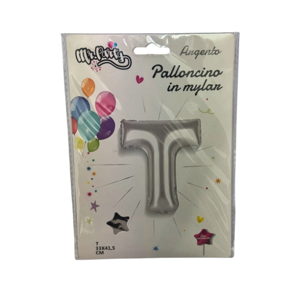 Palloncino Lettera T Argento – 33x41,5cm – Mylar – Mr. Party