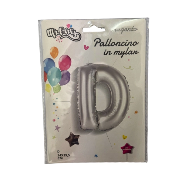 Palloncino Lettera D Argento – 34x39,5cm – Mylar – Mr. Party