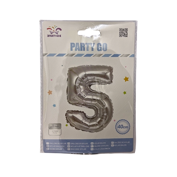 Palloncino Numero 5 Argento – 40cm – Mylar – Party Go