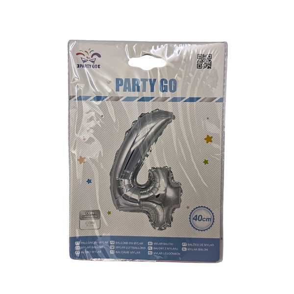 Palloncino Numero 4 Argento – 40cm – Mylar – Party Go
