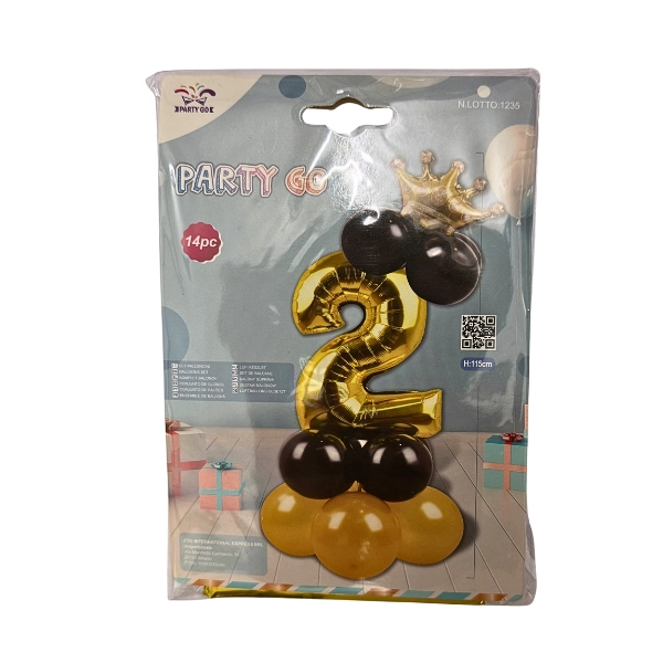 Set Palloncini Numero 2 Oro con Corona – Kit 14 Pezzi