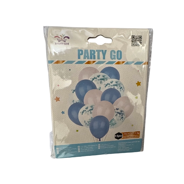 Set Palloncini Blu, Bianchi e con Coriandoli – PARTY GO – 15 Pezzi