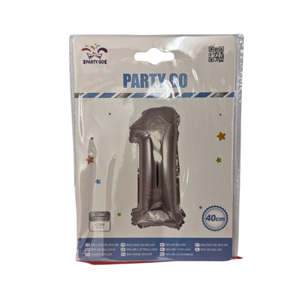 Palloncino Numero 1 Argento – 40cm – Mylar – Party Go