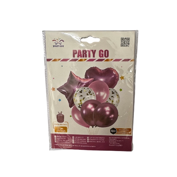 Palloncino Set PartyGo Rosa Metallizzato & Coriandoli – 8 Pezzi