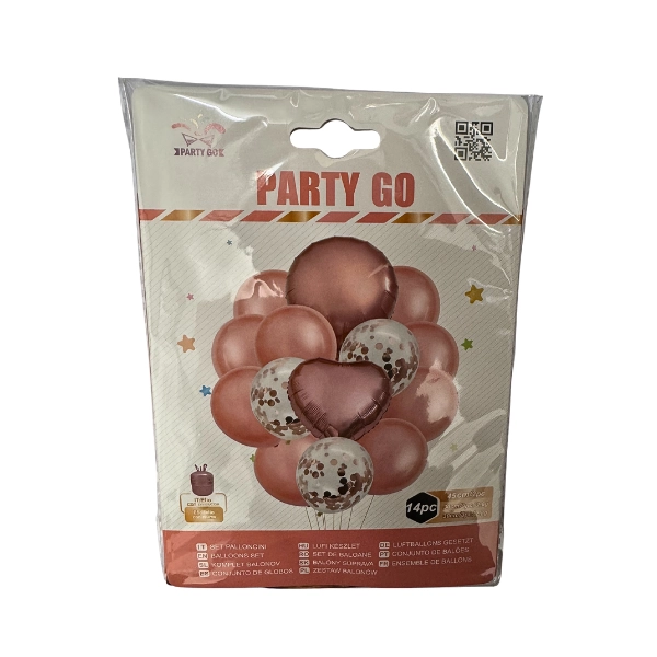 Palloncino Set PartyGo Rosa Gold & Coriandoli – 14 Pezzi
