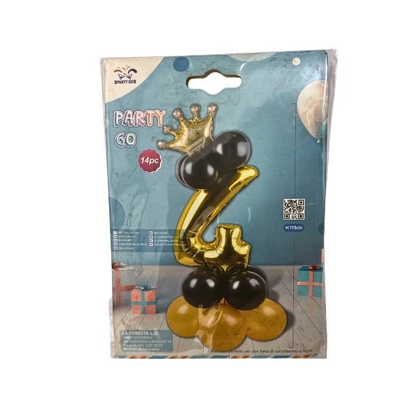 Set Palloncini Numero 4 Oro con Corona – Kit 14 Pezzi
