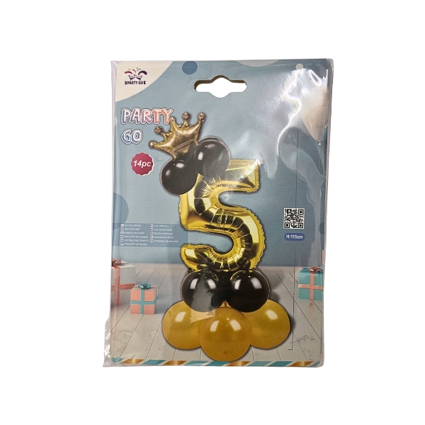 Set Palloncini Numero 5 Oro con Corona – Kit 14 Pezzi