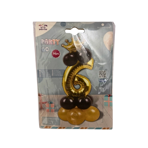 Set Palloncini Numero 6 Oro con Corona – Kit 14 Pezzi