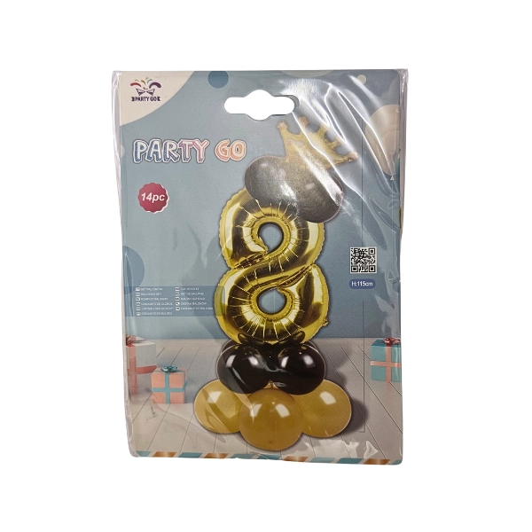 Set Palloncini Numero 8 Oro con Corona – Kit 14 Pezzi