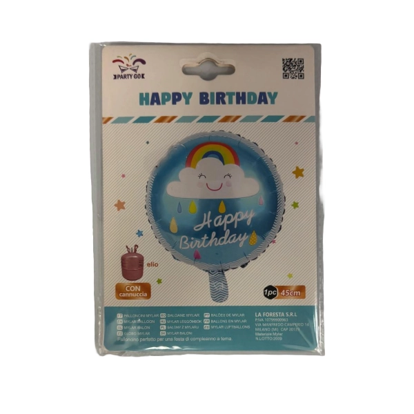 Palloncino Mylar “Happy Birthday” Nuvola con Arcobaleno – 45 cm