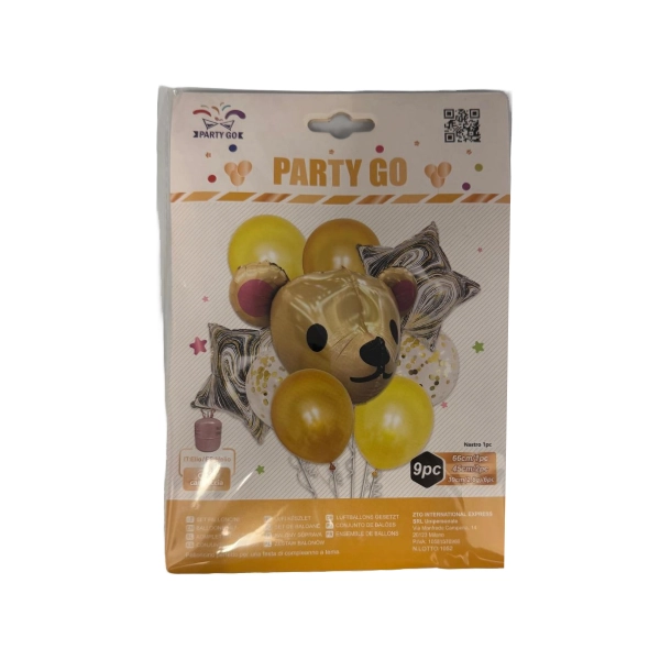 Set Palloncini “Orsetto Giallo” con Stelle e Lattice – 9 Pezzi
