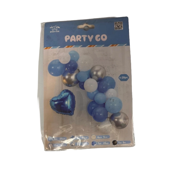 Set Arco di Palloncini Blu con Cuore Foil – 28 Pezzi