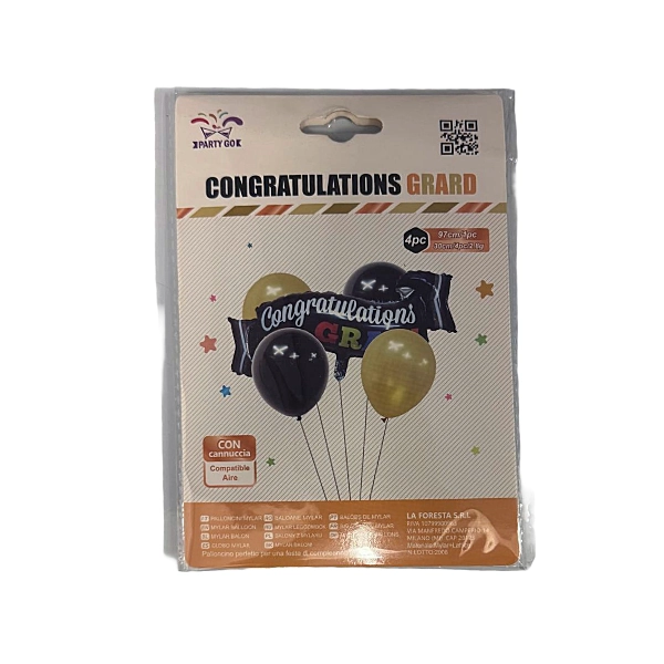 Set Palloncini “Congratulations Grad” Nero e Oro – 4 Pezzi