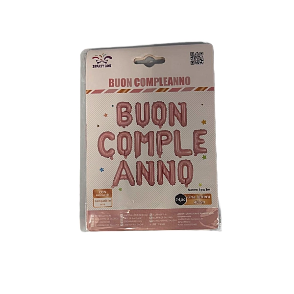Set Palloncini Lettere “BUON COMPLEANNO” Rosa – 14 Pezzi