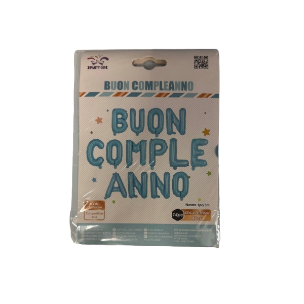 Set Palloncini Lettere “BUON COMPLEANNO” Azzurro – 14 Pezzi
