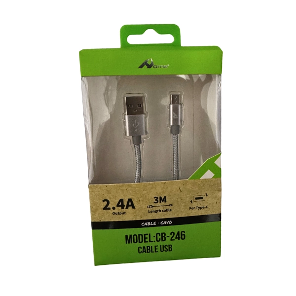 Cavo USB-A a Type-C 2.4A 3M Nylon Grigio – Aome CB-246