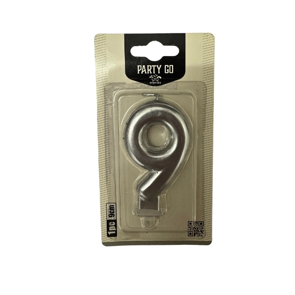Candela Numero 9 Argento Metallizzato – Party GO